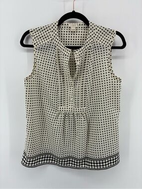 J. Crew Sleeveless Polka Dot Pintuck Blouse in Ivory/Black